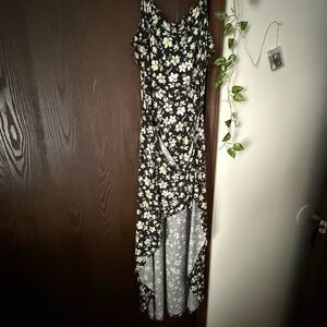 No Boundaries Black and White Floral High Low Dress